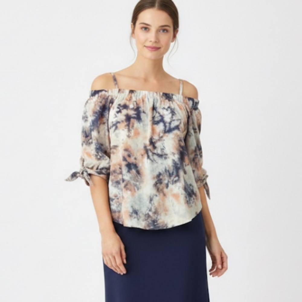 Love Streak Tie Dye Abstract Navy Blue Coral Flowy Blouse …